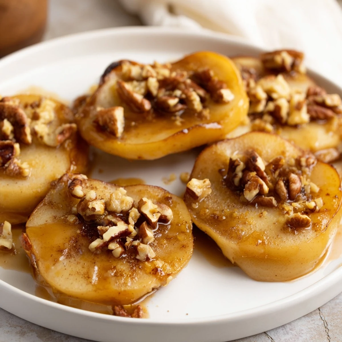 Warm, caramelized Maple-Warm Cozy Plate with toasted walnuts, a delicious American dessert for cold nights.