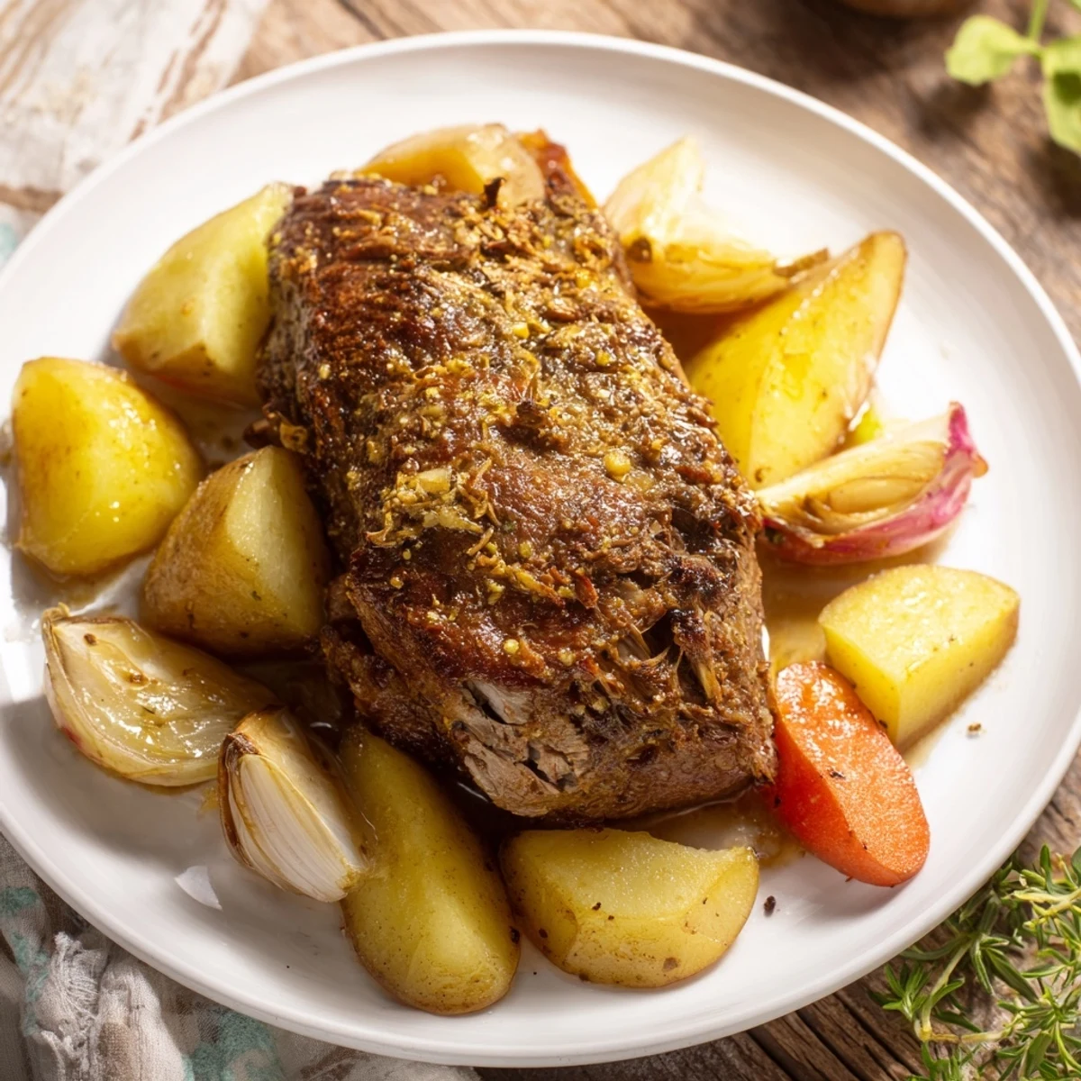 Warm, inviting image of a slow-cooked Everyday Family Favorite Pot Roast, ready to serve with crusty bread.