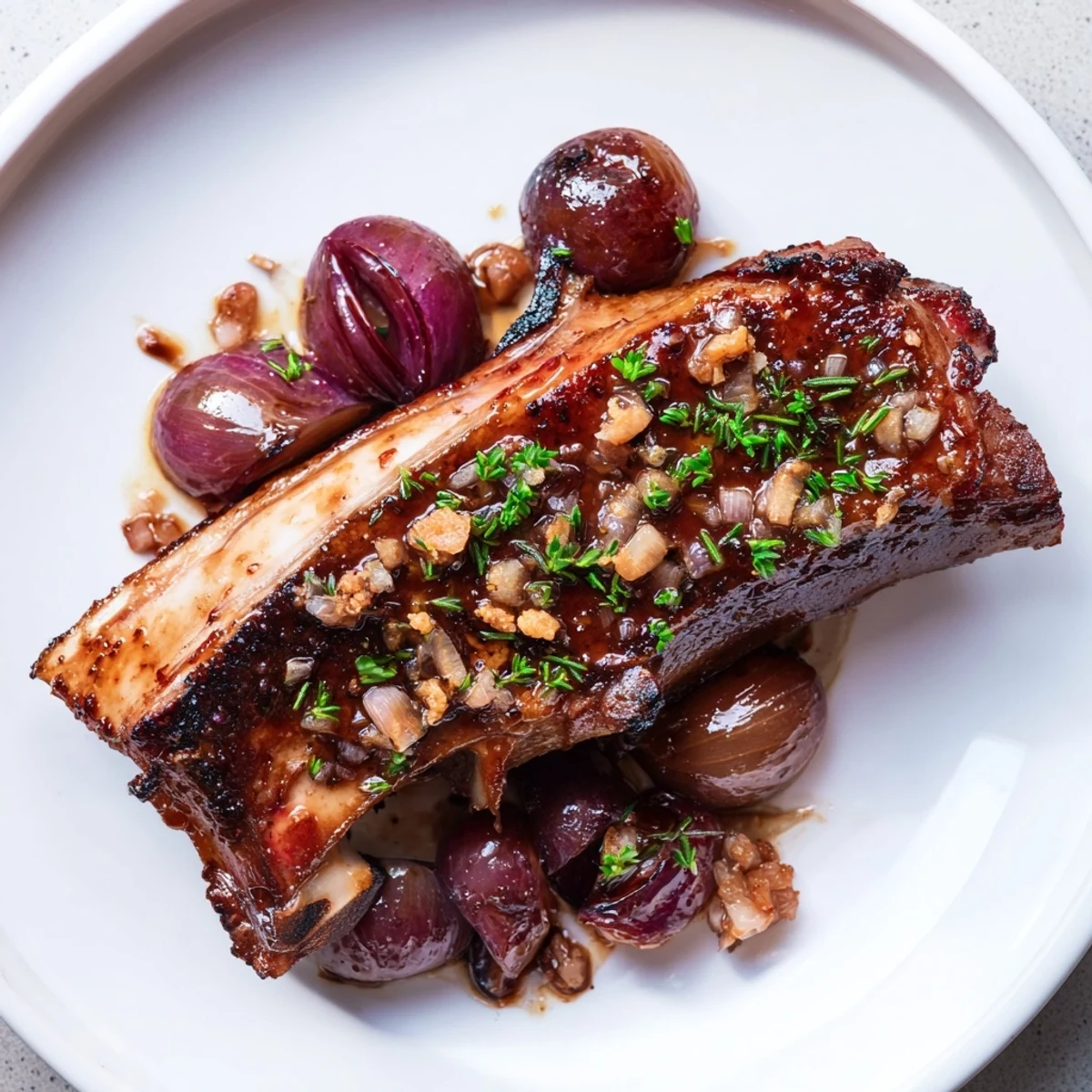 Juicy Plum-Soft Pork Chops glistening with a rich balsamic glaze, ready for a comforting dinner.