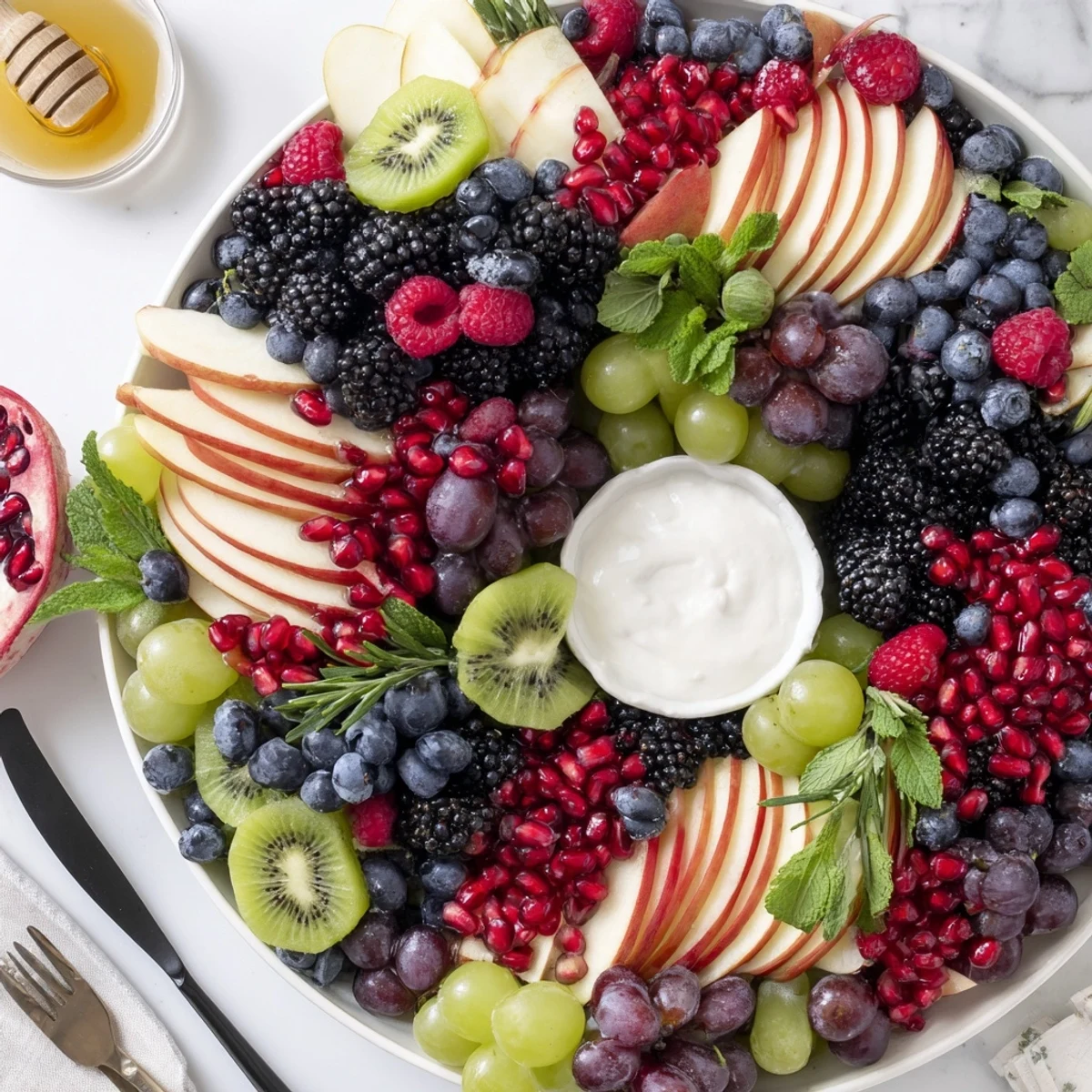 Vibrant Winter Berry Wreath Fruit Board displaying a gorgeous healthy appetizer with fresh seasonal berries.