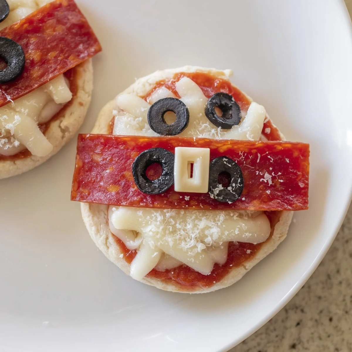 Santa Belt Mini Pizza Bites loaded with melted cheese, pepperoni belts, & olive buckles, ready for a party.