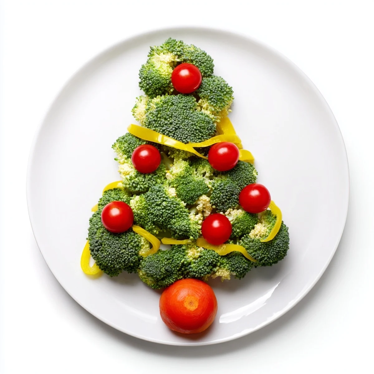 Vibrant broccoli tree with bright red cherry tomatoes, perfect for a fun and healthy snack plate.