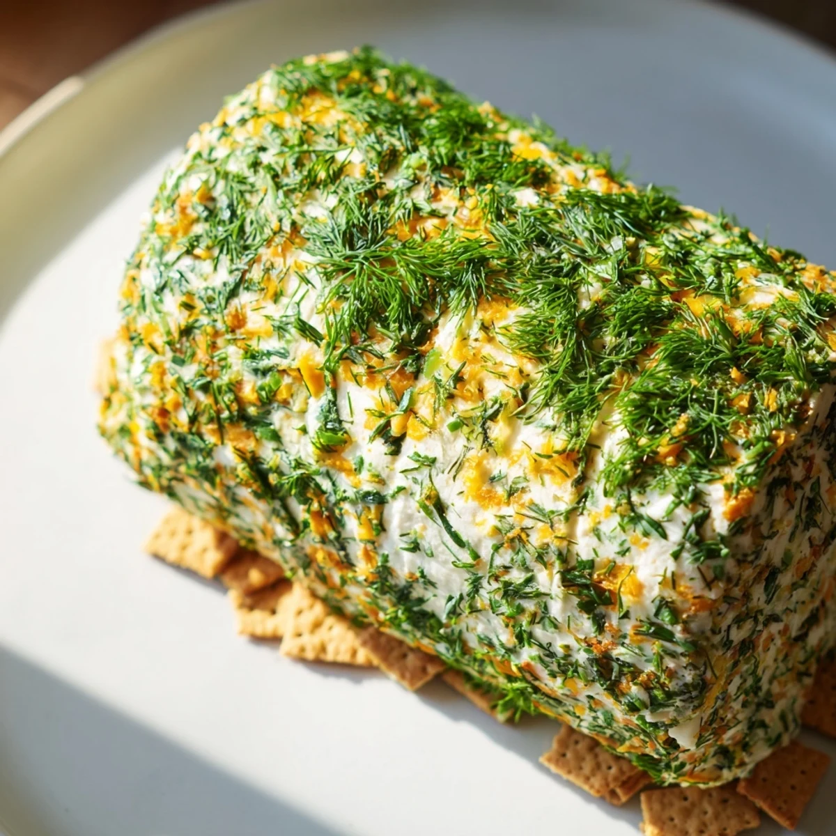 This visually enticing Herb-Coated Cheese Log shows a close-up of the perfectly coated cheese.
