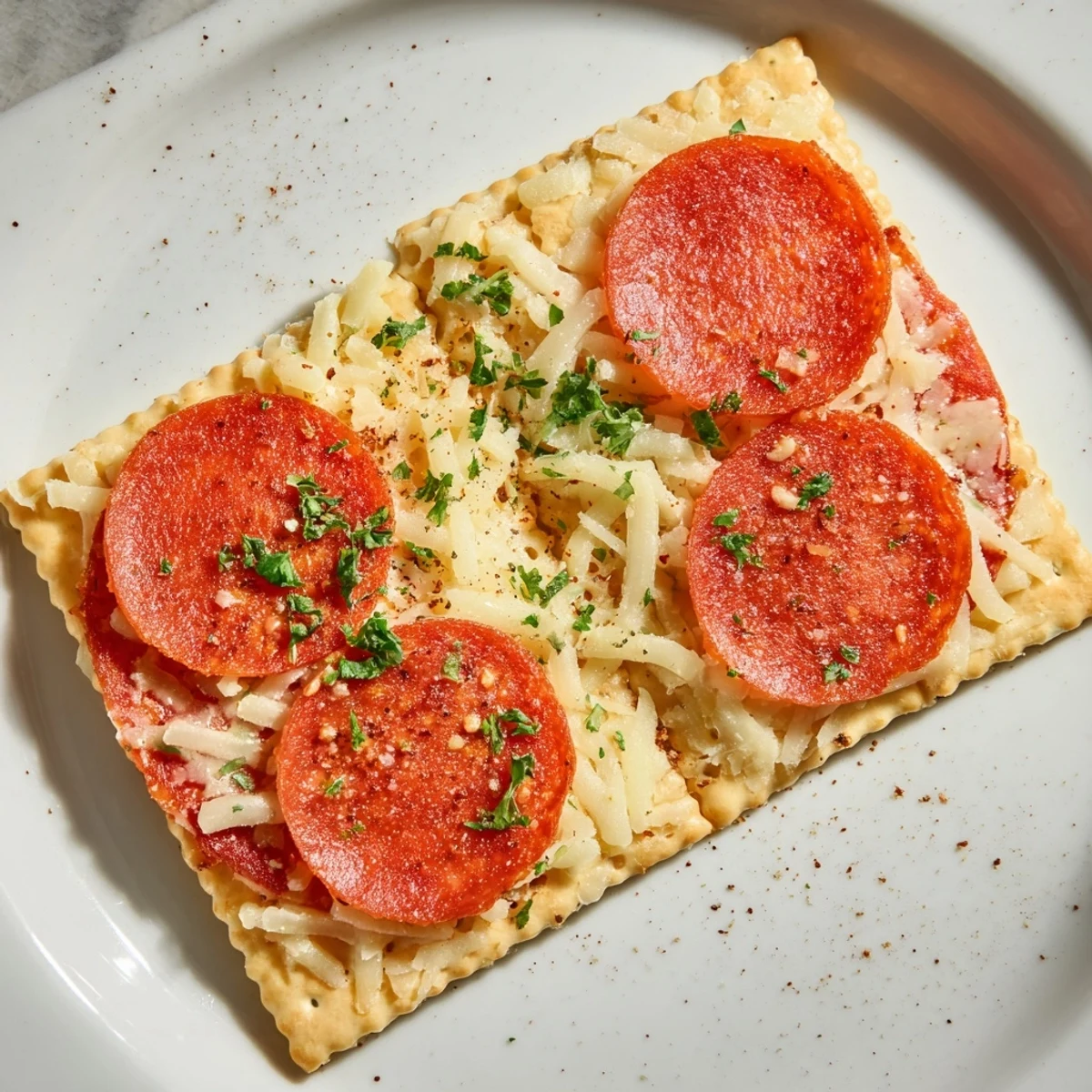 Golden, bubbly mozzarella tops the pepperoni and crackers in these tasty Savory Bites.