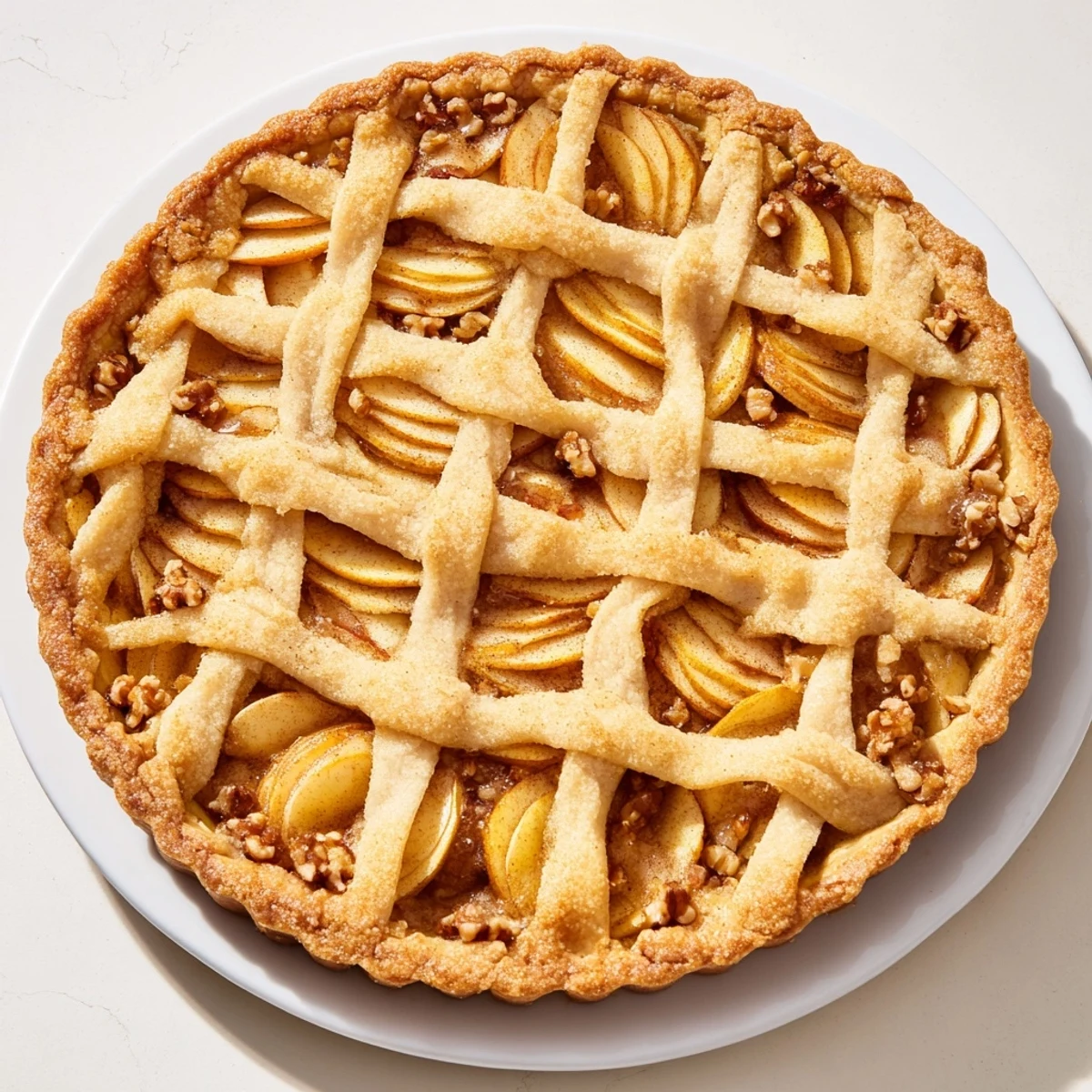 The delicate lattice of The Lattice Orchard showcases thin, golden apple slices after baking.