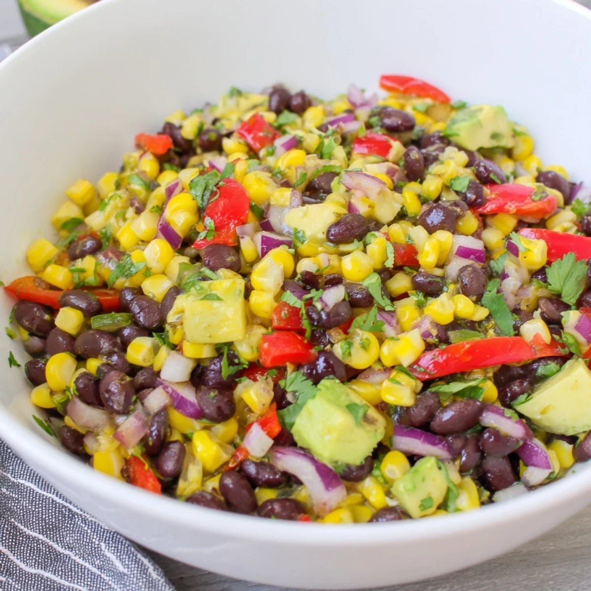 A colorful Southwestern black bean and corn salad, perfect light meal or side dish.