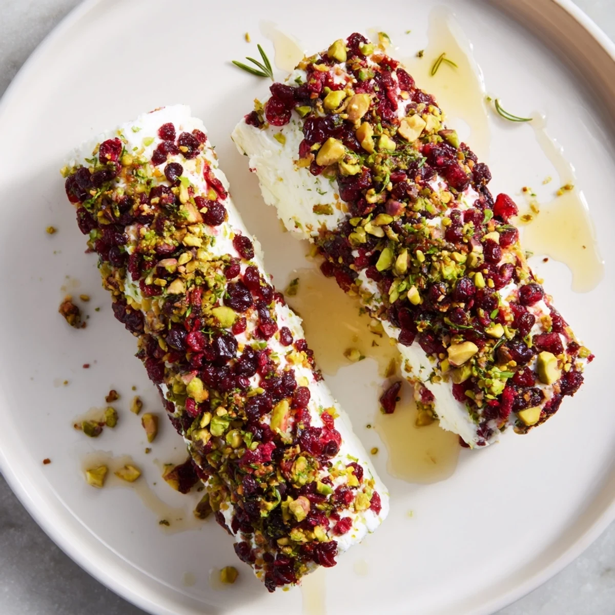 Cranberry Goat Cheese Logs beautifully displayed on a board, ready to be enjoyed with crackers and fruit.