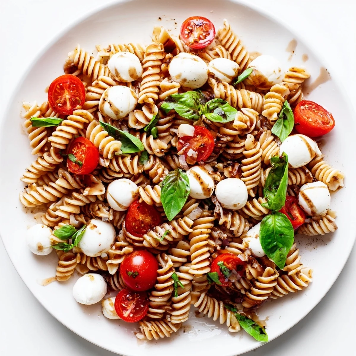 Vibrant Caprese Pasta Salad, filled with juicy tomatoes and fresh mozzarella, awaits your taste buds!