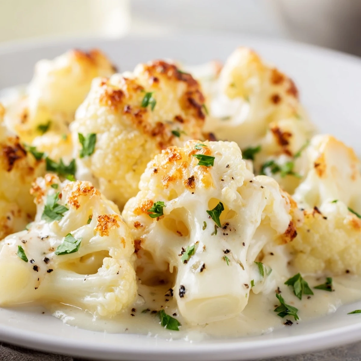 Golden, bubbly Cheesy Cauliflower Mac, a low-carb delight ready to be devoured.