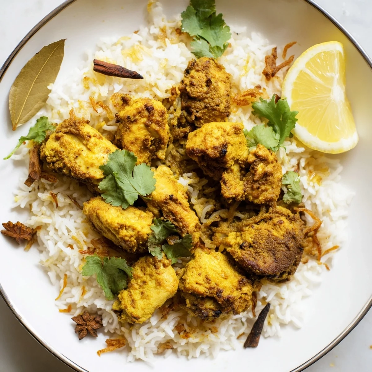 Steaming hot Easy Chicken Biryani, showing fluffy rice and tender chicken glistening with spices.