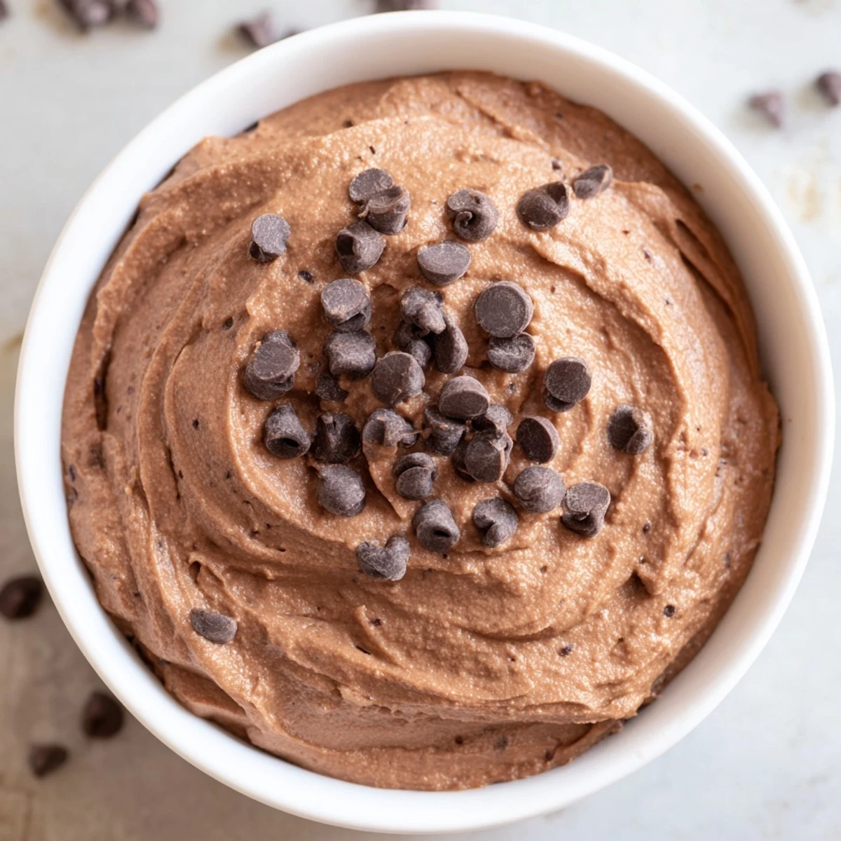 Indulgent gluten-free brownie batter dip, ready to be enjoyed, showcasing a decadent, smooth texture.