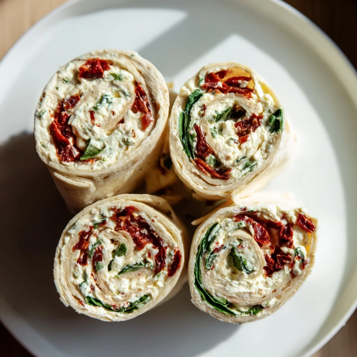 Close-up of freshly made Sun-Dried Tomato Turkey Roll-Ups showcasing colorful layers perfect for a snack.
