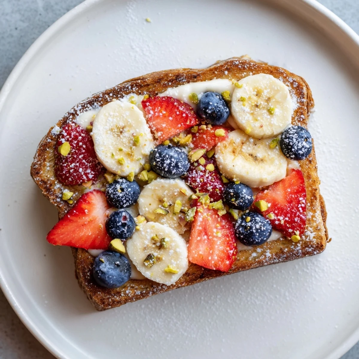 Golden-brown Viral Yogurt Toast, topped with fresh berries, offering a vibrant, delicious breakfast.