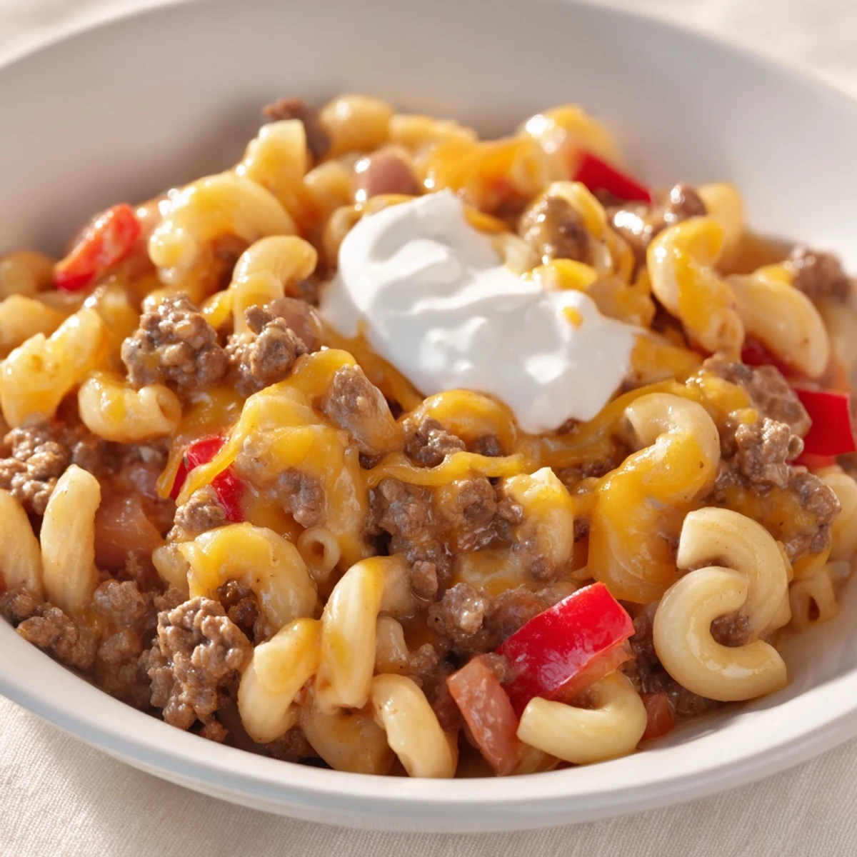 Hearty One-Pot Chili Mac with a creamy texture, perfect for a quick, weeknight supper.