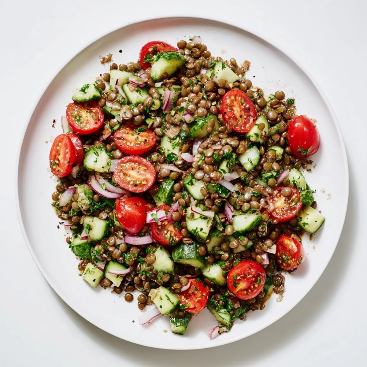 This healthy Lentil Salad offers a colorful mix of flavors, perfect for a light vegetarian lunch.