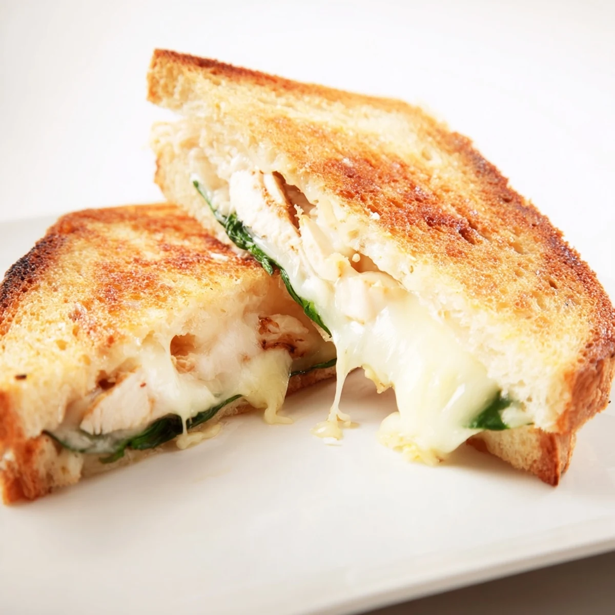 Freshly grilled chicken, spinach, and melted mozzarella layered in a golden Grilled Chicken Spinach Panini on rustic bread.  