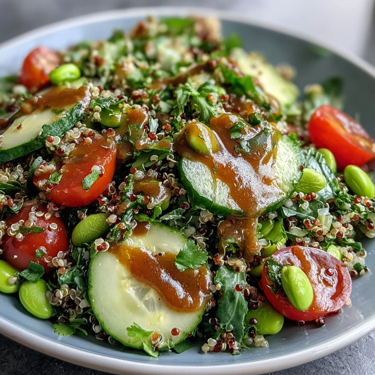 Protein-packed Edamame and Quinoa Salad bursting with fresh citrus flavor.