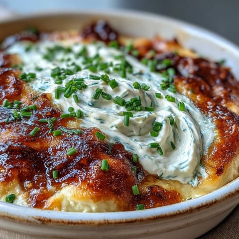 Freshly baked Smoked Gouda & Onion Dip with bubbly golden cheese and chives, served with crisp tortilla chips.