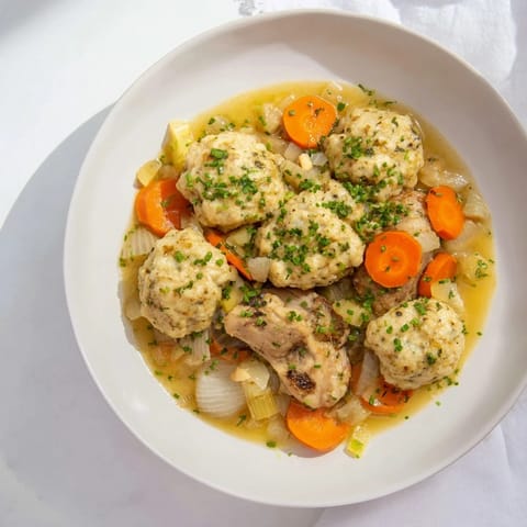 Golden-brown chicken pieces swim in the rich broth of these Nut-Warm Homestyle Chicken and Dumplings.