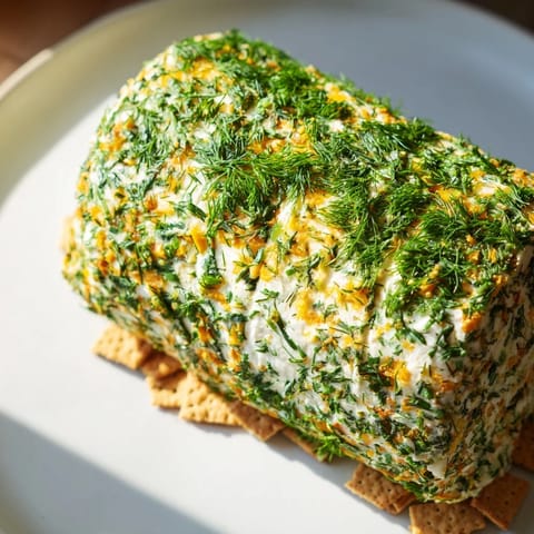 This visually enticing Herb-Coated Cheese Log shows a close-up of the perfectly coated cheese.