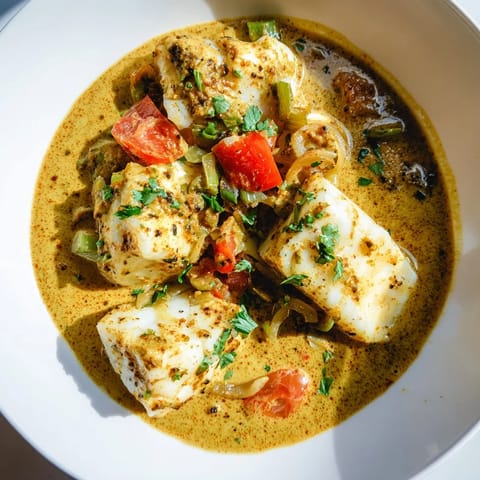 Close-up of Bahraini Fish Curry, garnished with fresh cilantro, ready to be served hot.