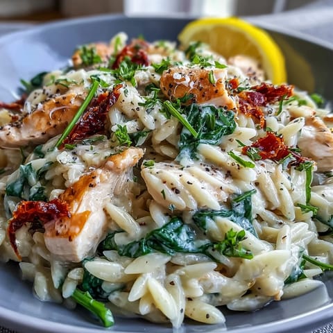 Lemon Orzo with Chicken Spinach