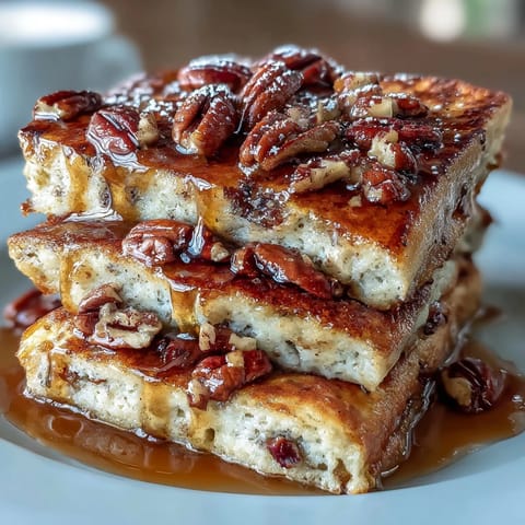 Fluffy pancake casserole baked golden with maple syrup drizzle, perfect for cozy breakfast mornings.