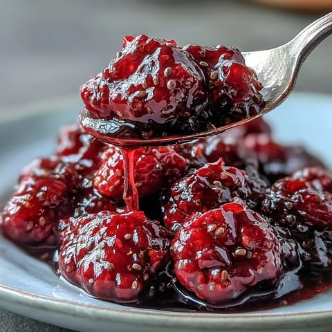 Bright, tangy raspberry lemon chia jam with fresh berries and zesty citrus, naturally thickened and ready to spread on toast or swirl into yogurt.