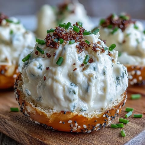 Creamy deviled eggs with tangy cream cheese and everything bagel seasoning for a bold brunch appetizer.  