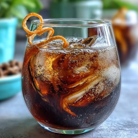 Refreshing summer drink featuring chilled cold brew coffee mixed with sparkling tonic water and vibrant orange zest.  