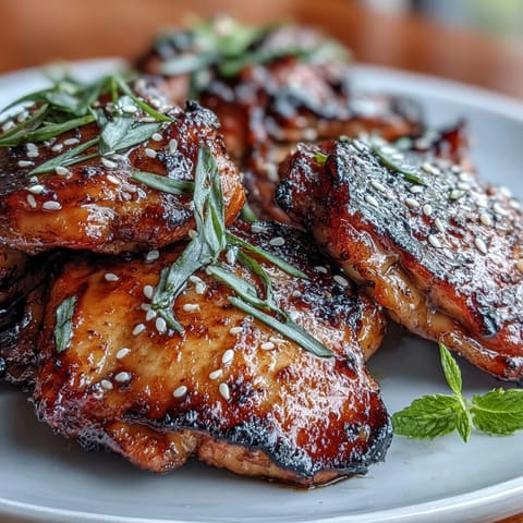 Juicy, golden chicken thighs glazed with a sweet and savory soy sauce mixture, perfect for a quick family dinner.  