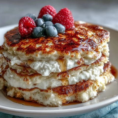 Fluffy, high-protein Icelandic Skyr Pancakes drizzled with syrup—perfect morning treat.