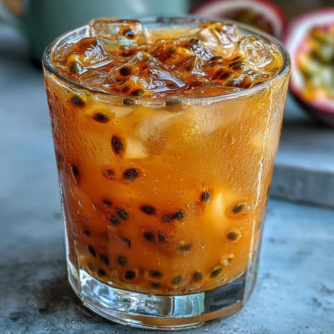 Tropical Sunrise Mocktail photo: vibrant layered drink with orange slice garnish.