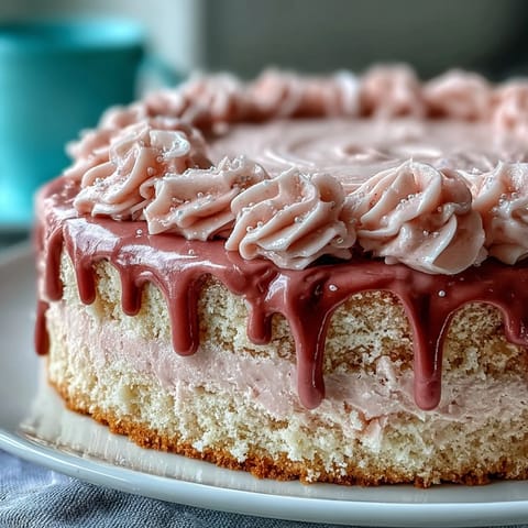 Elegant Bridal Shower Rosé Velvet Cake adorned with a decadent gold drip glaze.