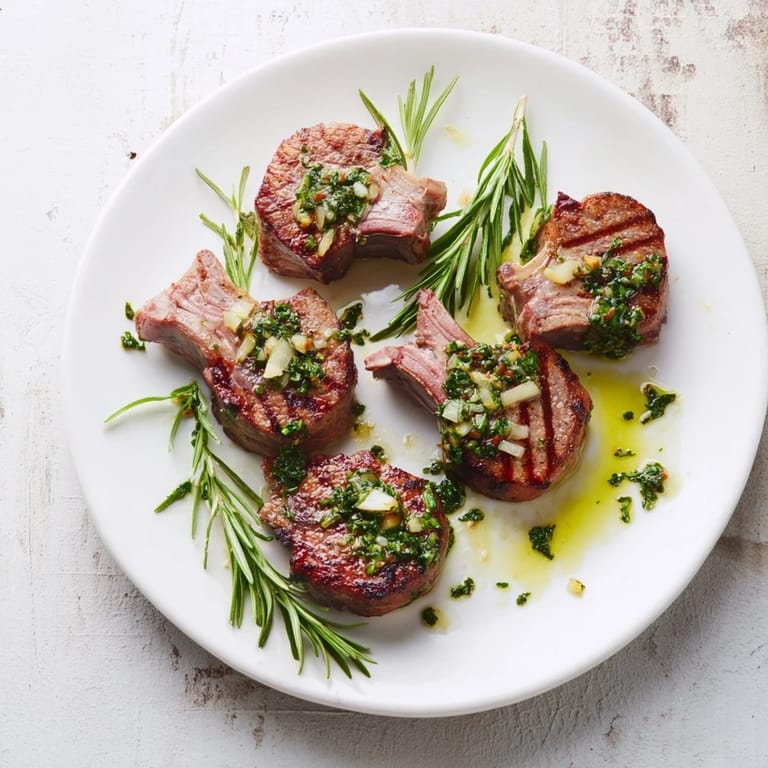 Freshly made rustic mint sauce complements flavorful, tender lamb chops in a weeknight meal.