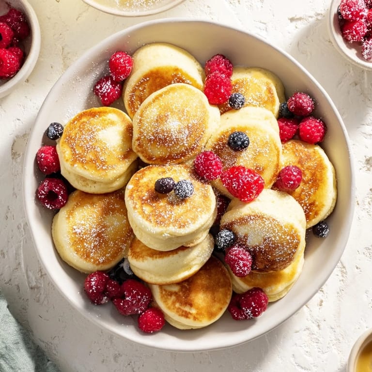 A close-up shot of homemade fluffy ricotta pancakes, cooked to a perfect golden brown, ready to eat.