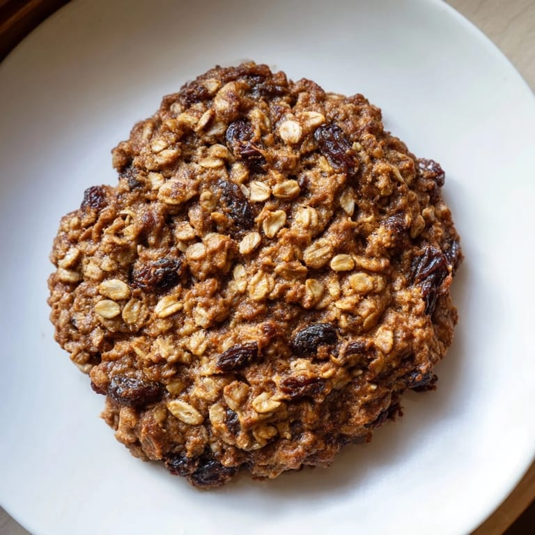 A close-up of freshly baked chewy oatmeal raisin cookies on a cooling rack; perfect snack.