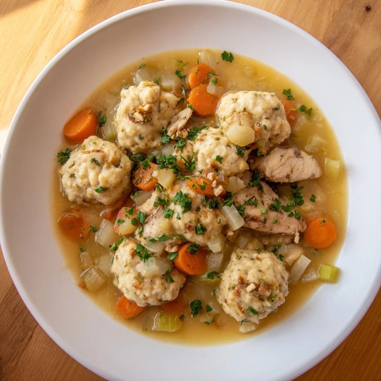 Imagine savoring the comforting warmth from this bowl of homemade Nut-Warm Homestyle Chicken and Dumplings.