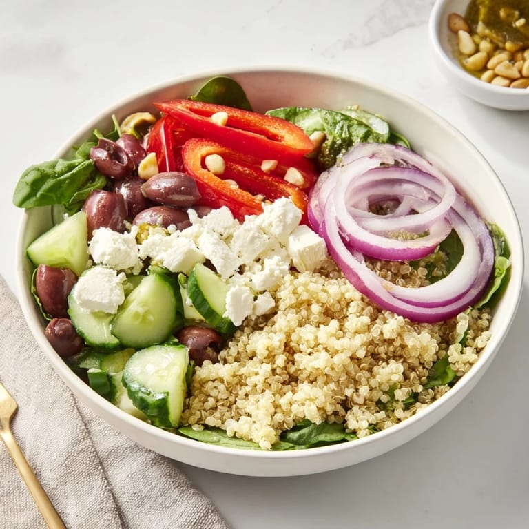 A colorful, healthy Mediterranean Grain Bowl bursting with fresh flavors, perfect for lunch or dinner.
