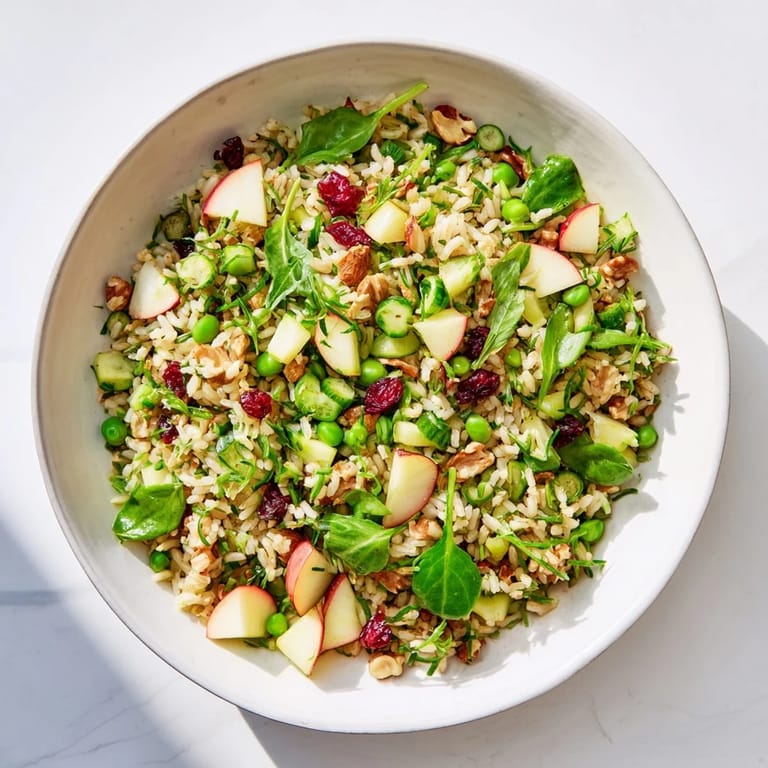 A colorful bowl of forest-inspired wild rice and cranberry salad with toasted pecans ready to eat.