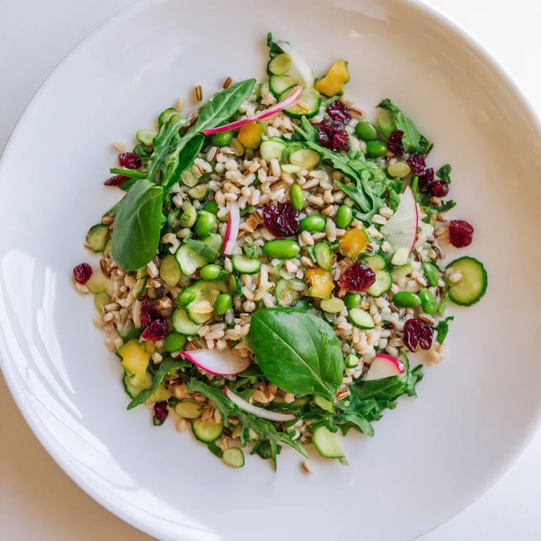 Freshly tossed forest-inspired wild rice and cranberry salad, offering sweet and savory flavors.