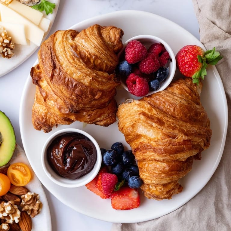 Delectable Cozy Fireplace Croissant Board offers a perfect brunch with warm croissants, sweet treats, and savory bites.