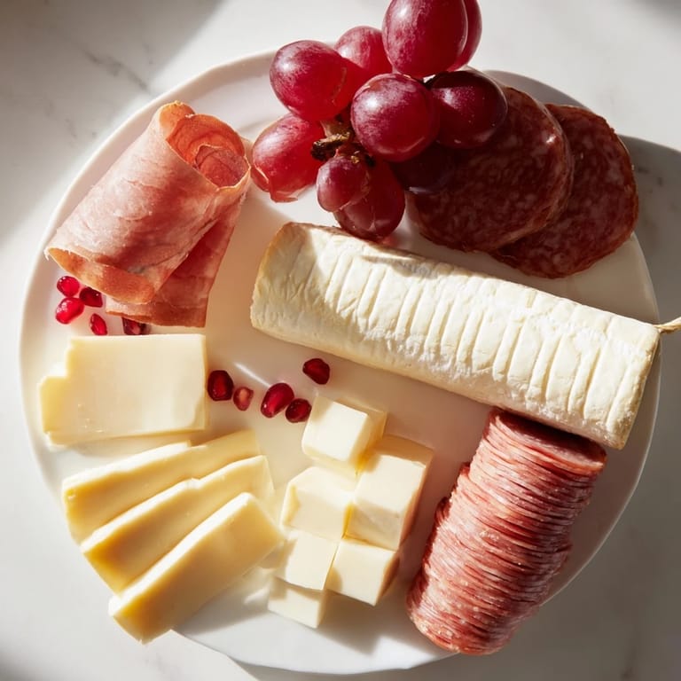 A visually appealing holiday Twelve Days of Christmas snack board with colorful cheeses, meats, and sweet nibbles.
