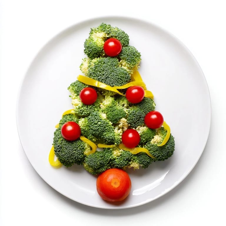 Vibrant broccoli tree with bright red cherry tomatoes, perfect for a fun and healthy snack plate.
