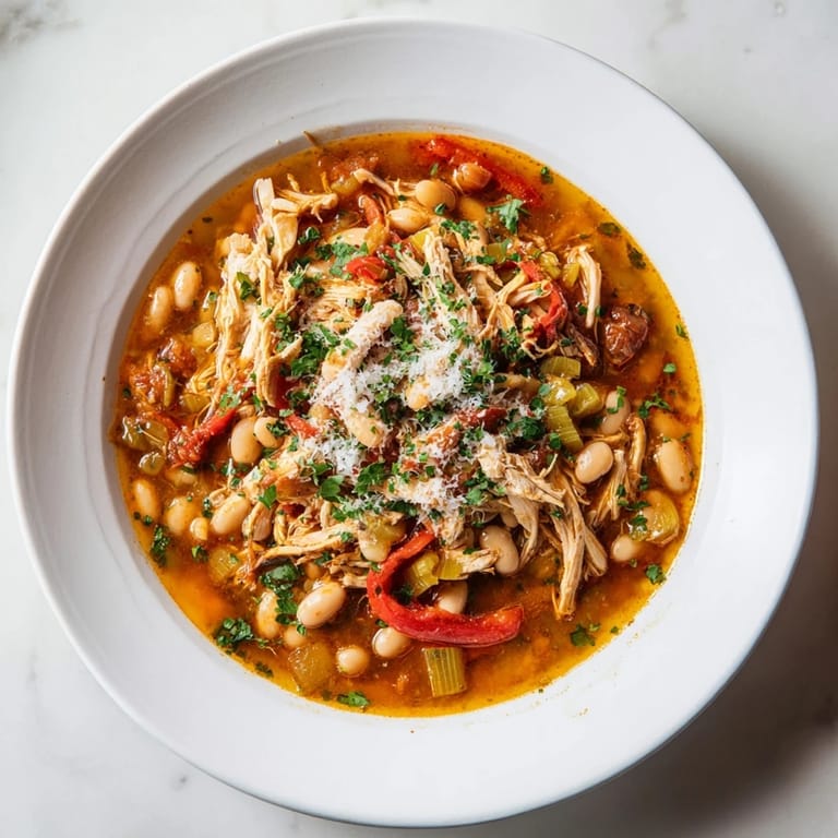 Hearty White Bean and Roasted Red Pepper Chicken features juicy chicken, tender beans, and sweet red peppers, perfect for dinner.