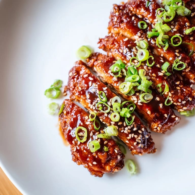 Golden-brown Sweet and Spicy Sriracha Honey Chicken, a delicious weeknight dinner with green onion garnish.