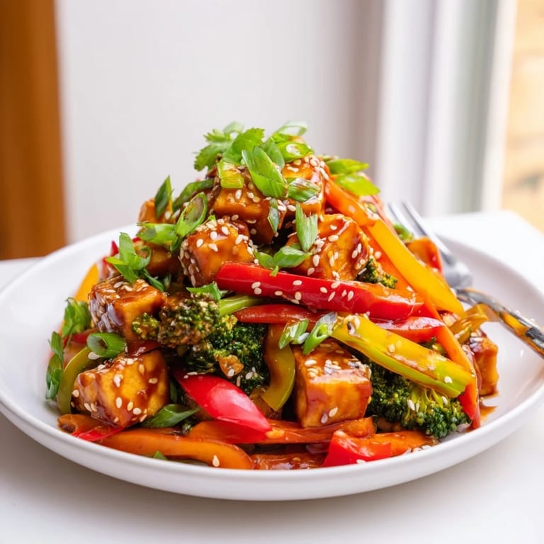 Sizzling vegetable tempeh stir-fry in a hot wok, featuring crisp sugar snap peas, julienned carrots, and tender tempeh tossed in savory sauce.
