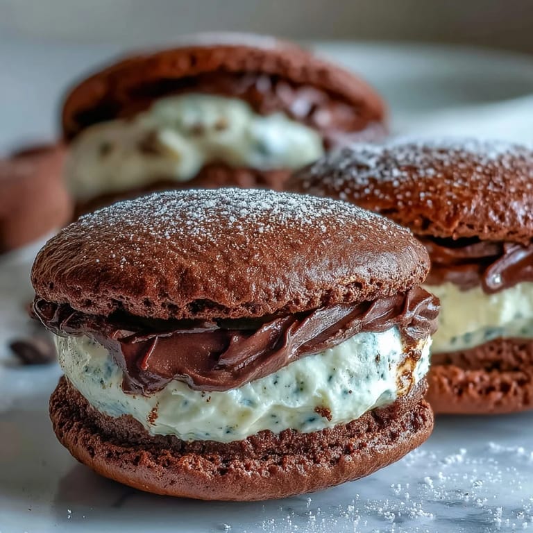 Served chilled from the refrigerator, these Tiramisu Whoopie Pies offer a luscious coffee mascarpone filling between soft chocolate cakes.