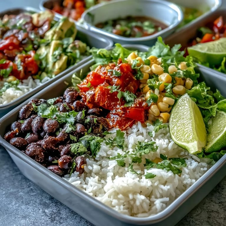Savory ground beef or turkey with seasoned beans and rice in a customizable burrito bowl base, ready for toppings.