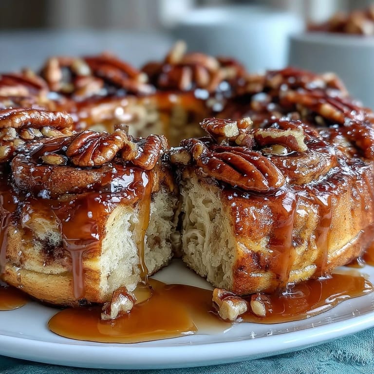 Easy pancake casserole with maple syrup drizzle, topped with crunchy pecans for a sweet, nutty finish.